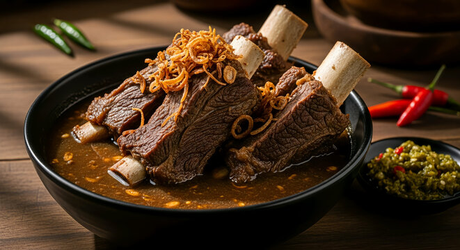 Traditional Indonesian Sop Konro Beef Rib Soup with Rich Spiced Broth