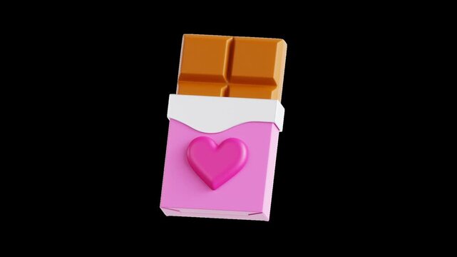 3D chocolate bar in wrapper with heart icon gourmet plating