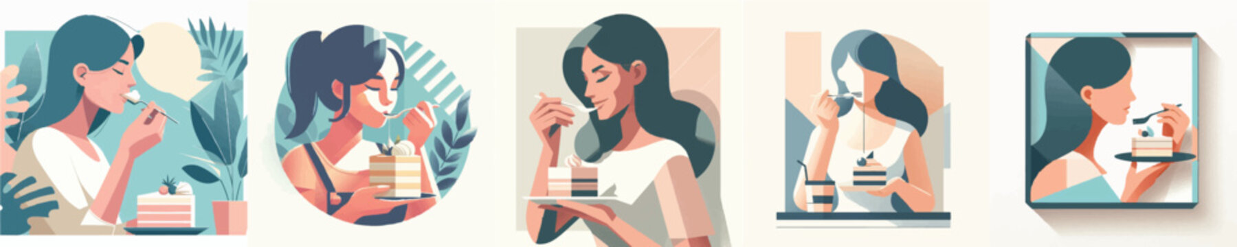 Vector of woman eating a cake
