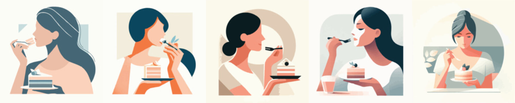Vector of woman eating a cake