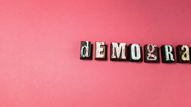 Demographics Concept Shown With Vintage Letterpress Blocks on Pink Background