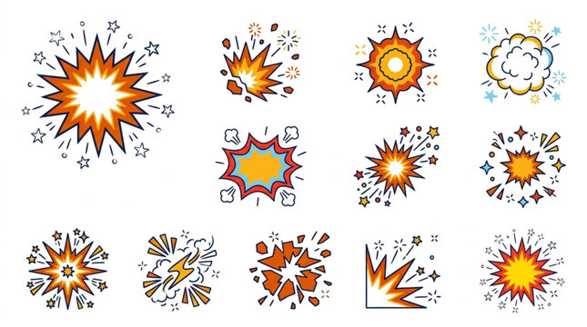 Collection of comic book style explosion and burst effects.