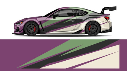 Fototapeta premium Sleek race car with bold graphics and abstract background design.
