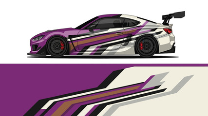 Fototapeta premium Vibrant purple race car with dynamic graphics, sleek profile and bold decals.