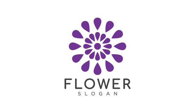 Elegant purple floral logo design featuring a stylized circular blossom pattern with delicate petal shapes arranged in a radial symmetry layout for creative branding identity projects isolated on whit