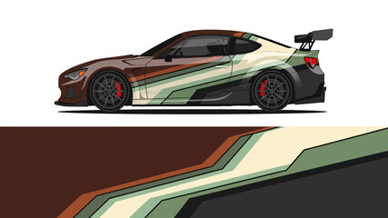 Obraz premium Illustrated luxury sports car with dynamic lines and bold color design.