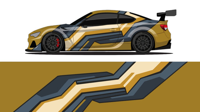 Stylized gold and blue race car with angular livery, spoiler and high speed aesthetics.