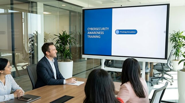 Employees participating in cybersecurity education to improve organizational security awareness.