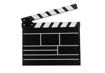 Fototapeta premium Classic film clapperboard icon with black and white stripes isolated on transparent background isolated on transparent background