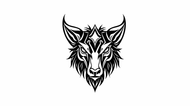 Stylized wolf head illustration with tribal markings.