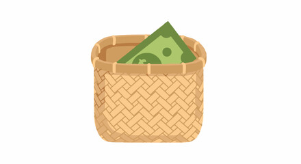 Obraz premium Woven basket filled with green paper money illustration.