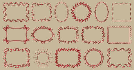 Set of hand drawn doodle borders and cute vintage frames for wedding invitations greeting cards or bullet journal decoration vector illustration © Abul
