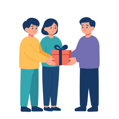 Fototapeta premium People exchanging a gift box during a celebration or special occasion with excitement and joy