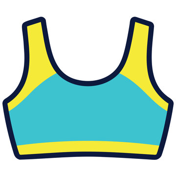 Illustration of a yellow and turquoise sports bra with thick navy blue outlines