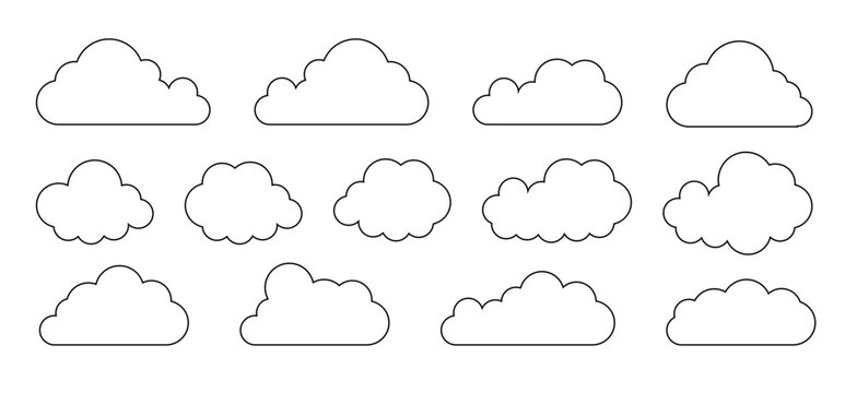 Clouds line art icon. Databases networking software image cloud and synoptics concept. Vector