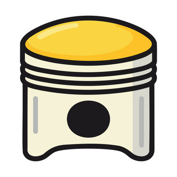 Illustration of an engine piston in cream color with a black circle against a white background