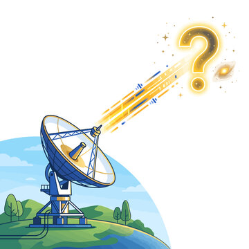 Satellite dish searching for answers and transmitting signal into outer space