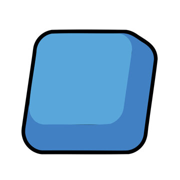 Blue parallelepiped with rounded edges features a simple, cartoon-like design against a white backdrop