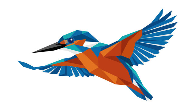 Geometric Kingfisher Bird Flying Low Poly Style