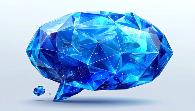 Abstract polygonal speech bubble, communication concept, digital network connection, low poly, blue geometric.