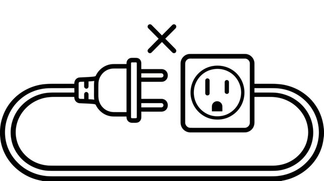 Unplugged Power Cord and Outlet Icon: Disconnected Electricity Symbol