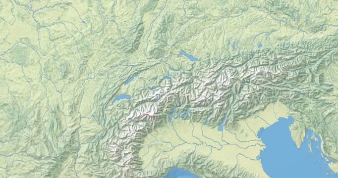 Switzerland on Globe. Zoom into the country with Earth spinning on dark background. Physical world map with Switzerland and label on it. Country view animation.
