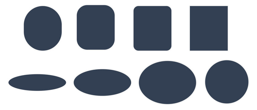 Set of various geometric shapes with soft rounded corners on transparent background for creative graphic design projects.