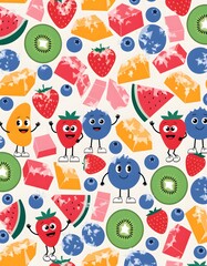 Fototapeta premium Cute Cartoon Frozen Fruits Seamless Pattern for Healthy Dessert Menu