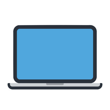 Sleek laptop with a bright blue screen is displayed against a white backdrop