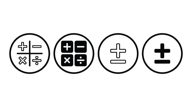 Math operator and plus minus symbol icons for calculator with mathematics calculator arithmetic