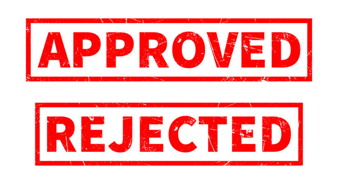 approved and rejected rubber stamp set, with distressed grunge texture red approval badge vector isolated