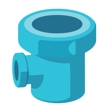 Illustration of a cyan tee fitting used in plumbing and piping systems for connecting pipes