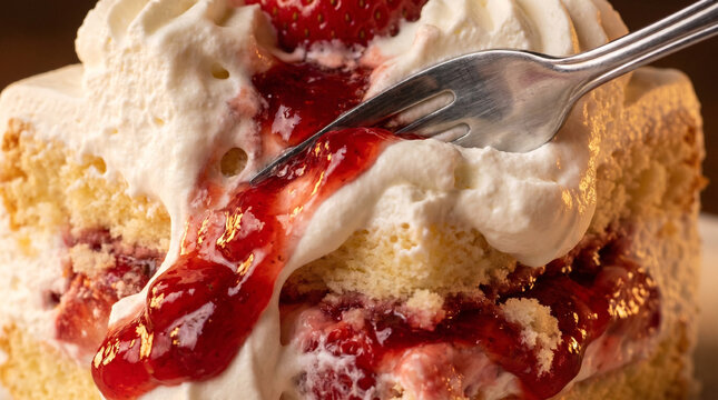Extreme Macro Smashed Strawberry Shortcake with Oozing Cream