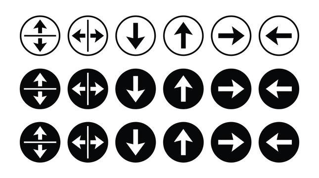 Collection of circular directional arrows for website and app navigation with direction, navigation
