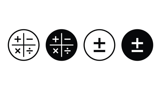 Mathematical operations and plus minus sign icon set with mathematics calculator addition