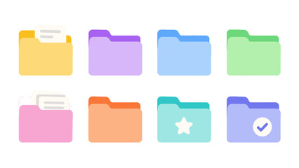 Obraz premium Set of colorful folder icons with document, star, and check symbols