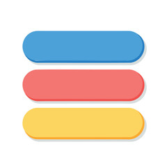 Fototapeta premium Three colorful buttons stacked horizontally on top of each other on a white background