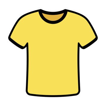 Illustration of a simple yellow t-shirt with black trim and a golden collar on a white background