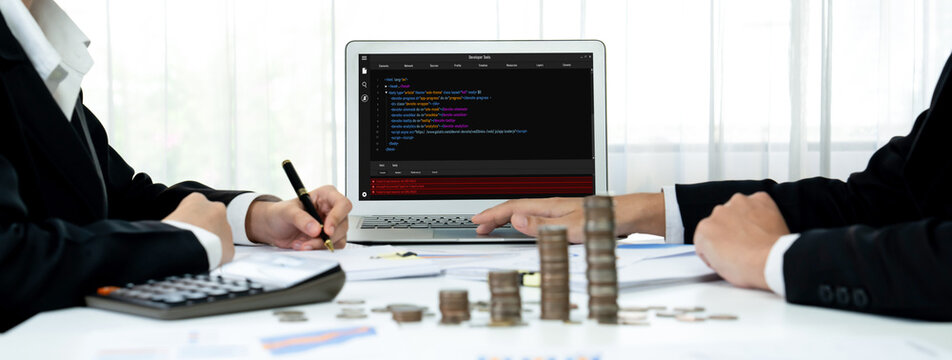 Software development programming on computer screen for brisk application and program coding