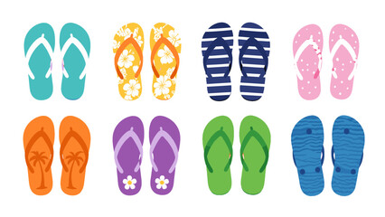 Fototapeta premium Colorful flip flop sandal collection isolated on white background