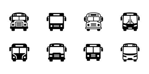 Bus icon set solid black school bus city transit front view for transport app UI © JAKIR LITON