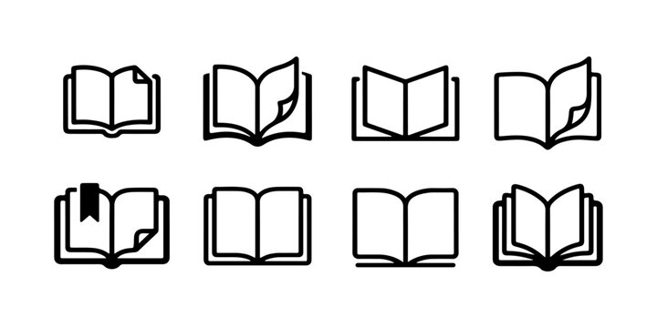 ook icon set outline small open reading bookmark for back to school UI