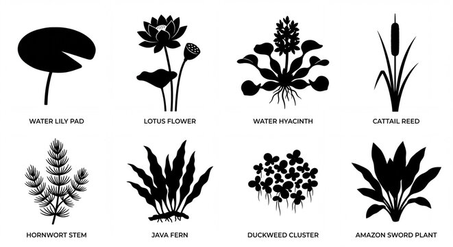 High Resolution 8 Aquatic Water Plant Items Asset Collection