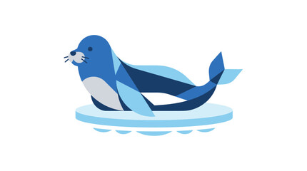 Obraz premium Cute Blue Seal Resting on Ice Floe, Marine Mammal Illustration