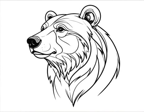A black line drawing of a bear's head in profile