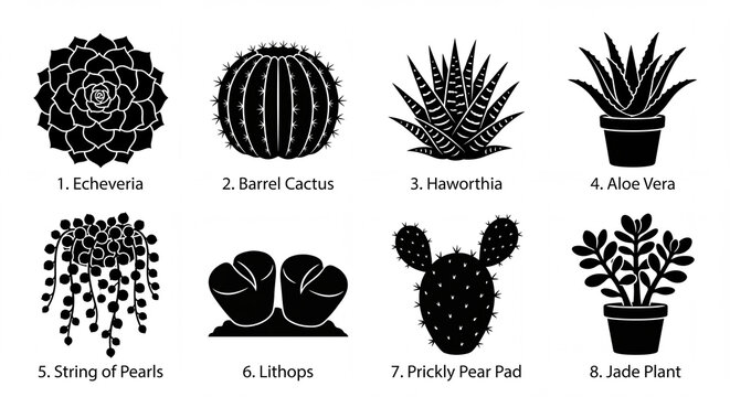 High Resolution 8 Succulent Cactus Items Asset Collection