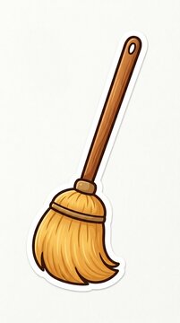 Broom cleaning tool with wooden handle and bristles