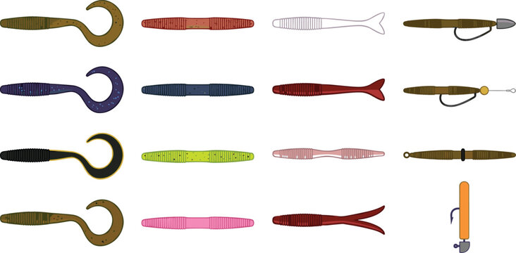 Soft Plastic Fishing Lure Collection Featuring Worms, Grubs, Swimbaits, and Artificial Baits for Freshwater and Saltwater Angling