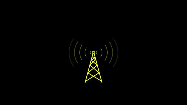  WiFi icon animation on black background. WiFi icon  . Glowing neon wife error stoke icon concept . network net connection icon logo Wi-Fi . technology wireless signal icon .