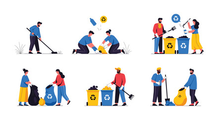 Fototapeta premium Group of volunteers participating in a community clean-up event, collecting trash and recycling for environmental protection.